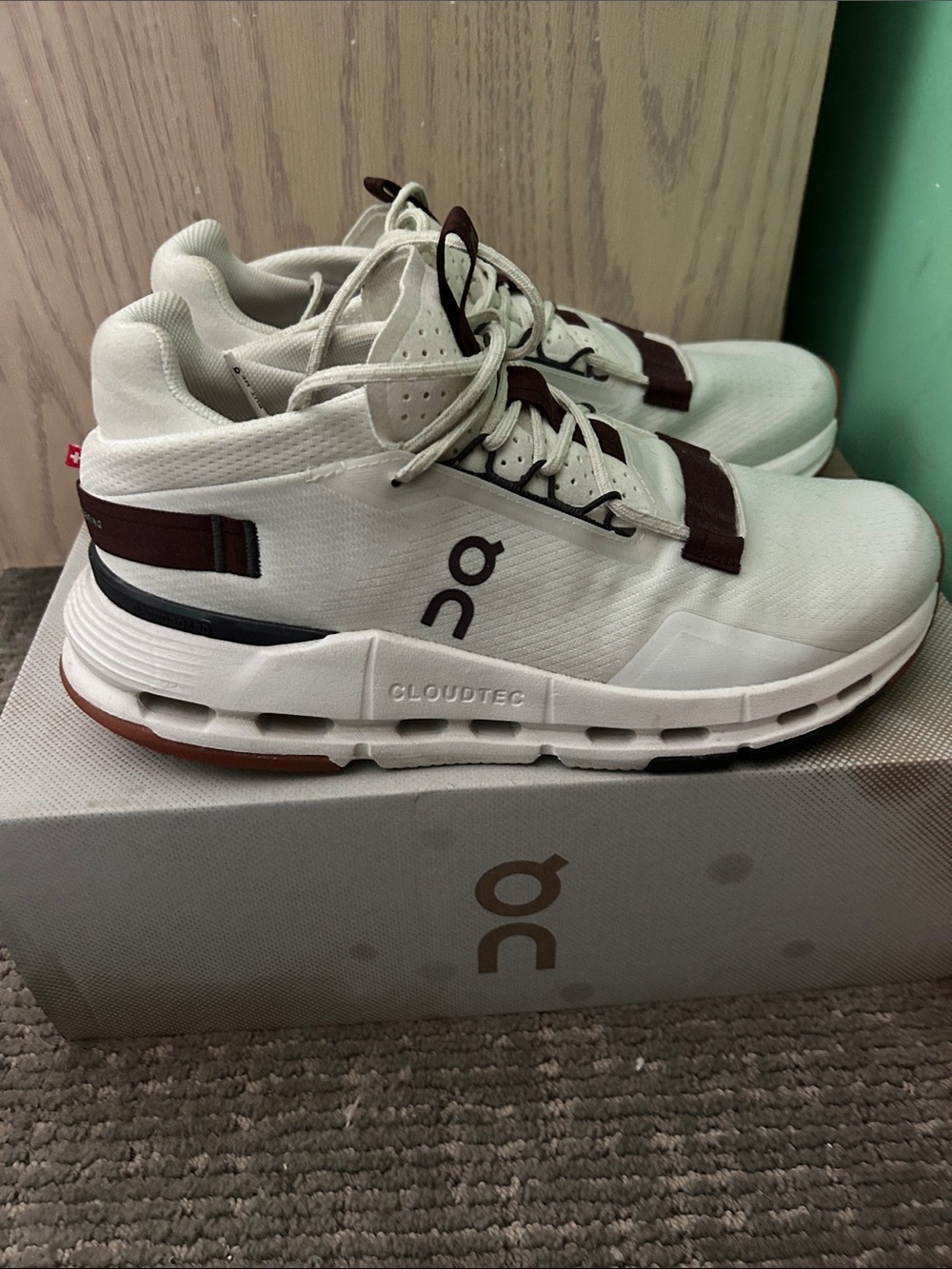 On Running Men's Cloudtec White with Brown Accent Sneakers
